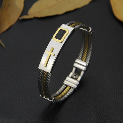 RALO Collection Men’s 3-Row Stainless Steel Cross Bracelet – Christian Punk Wire Chain Bangle - RALO COLLECTION STUDIO
