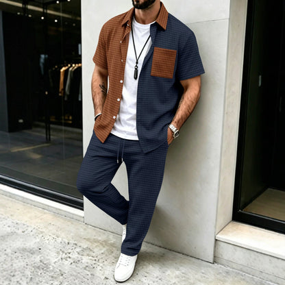 Mens Casual Short-sleeve Pocket Shirt And Trousers Set - RALO COLLECTION STUDIO