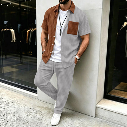 Mens Casual Short-sleeve Pocket Shirt And Trousers Set - RALO COLLECTION STUDIO