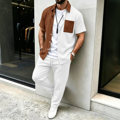 Mens Casual Short-sleeve Pocket Shirt And Trousers Set - RALO COLLECTION STUDIO