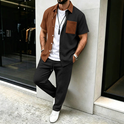 Mens Casual Short-sleeve Pocket Shirt And Trousers Set - RALO COLLECTION STUDIO