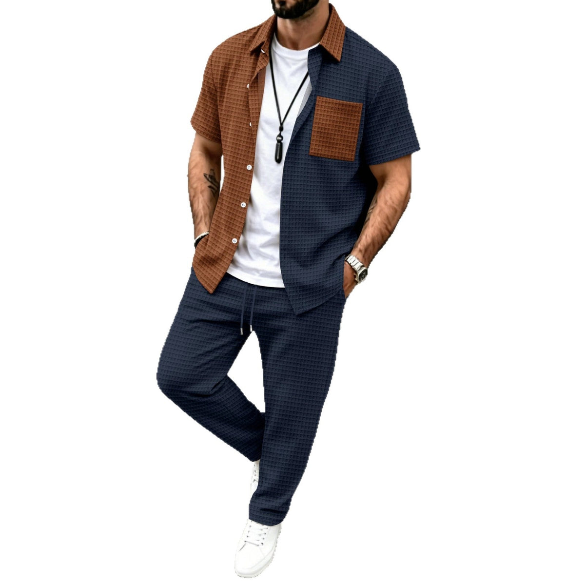Mens Casual Short-sleeve Pocket Shirt And Trousers Set - RALO COLLECTION STUDIO