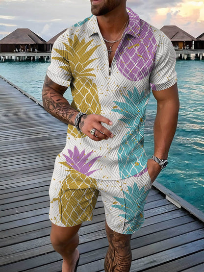 Mens Casual Short-sleeve Printed Top And Shorts Set - RALO COLLECTION STUDIO