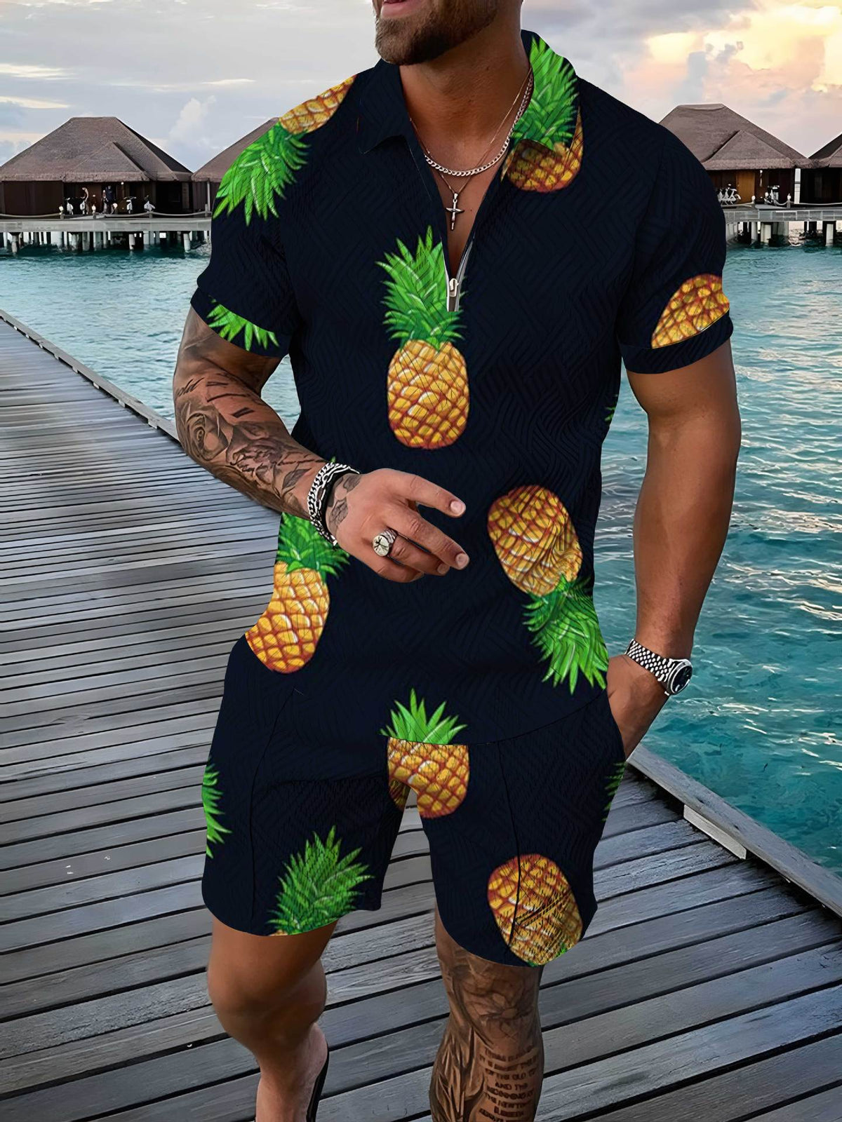 Mens Casual Short-sleeve Printed Top And Shorts Set - RALO COLLECTION STUDIO