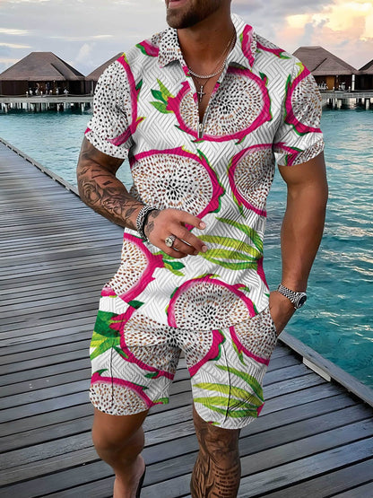 Mens Casual Short-sleeve Printed Top And Shorts Set - RALO COLLECTION STUDIO