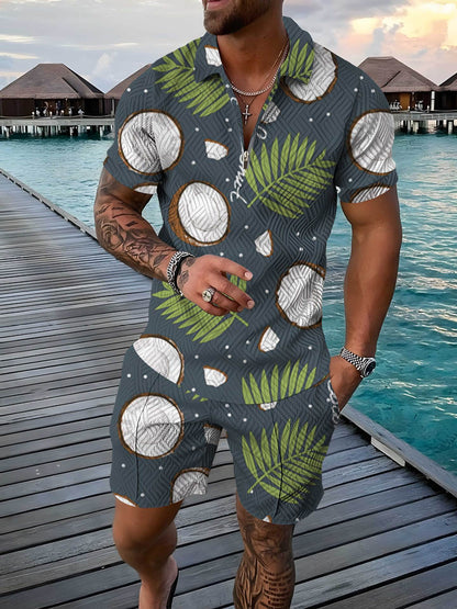 Mens Casual Short-sleeve Printed Top And Shorts Set - RALO COLLECTION STUDIO