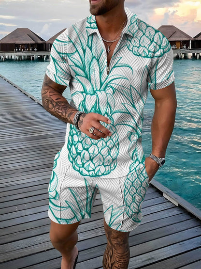 Mens Casual Short-sleeve Printed Top And Shorts Set - RALO COLLECTION STUDIO