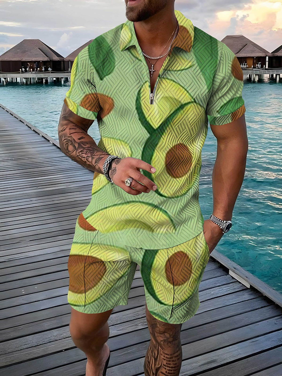 Mens Casual Short-sleeve Printed Top And Shorts Set - RALO COLLECTION STUDIO
