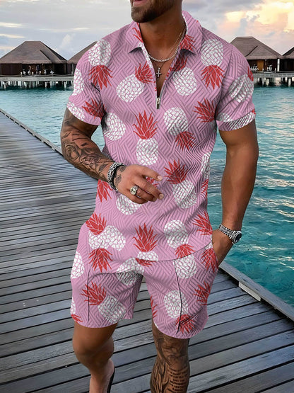 Mens Casual Short-sleeve Printed Top And Shorts Set - RALO COLLECTION STUDIO