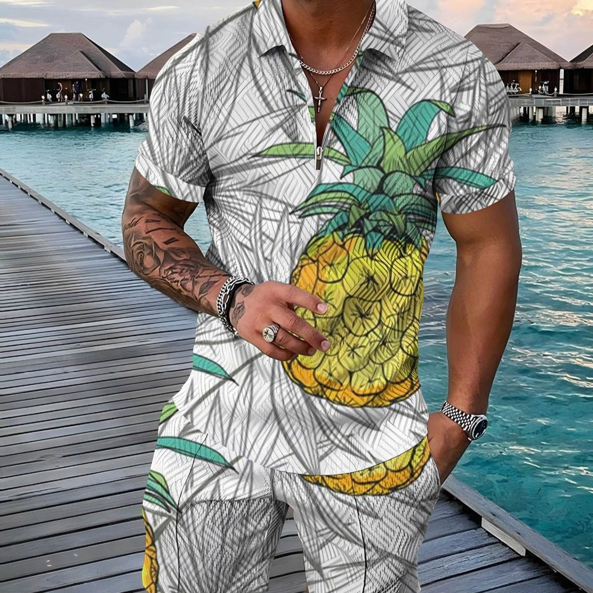 Mens Casual Short-sleeve Printed Top And Shorts Set - RALO COLLECTION STUDIO