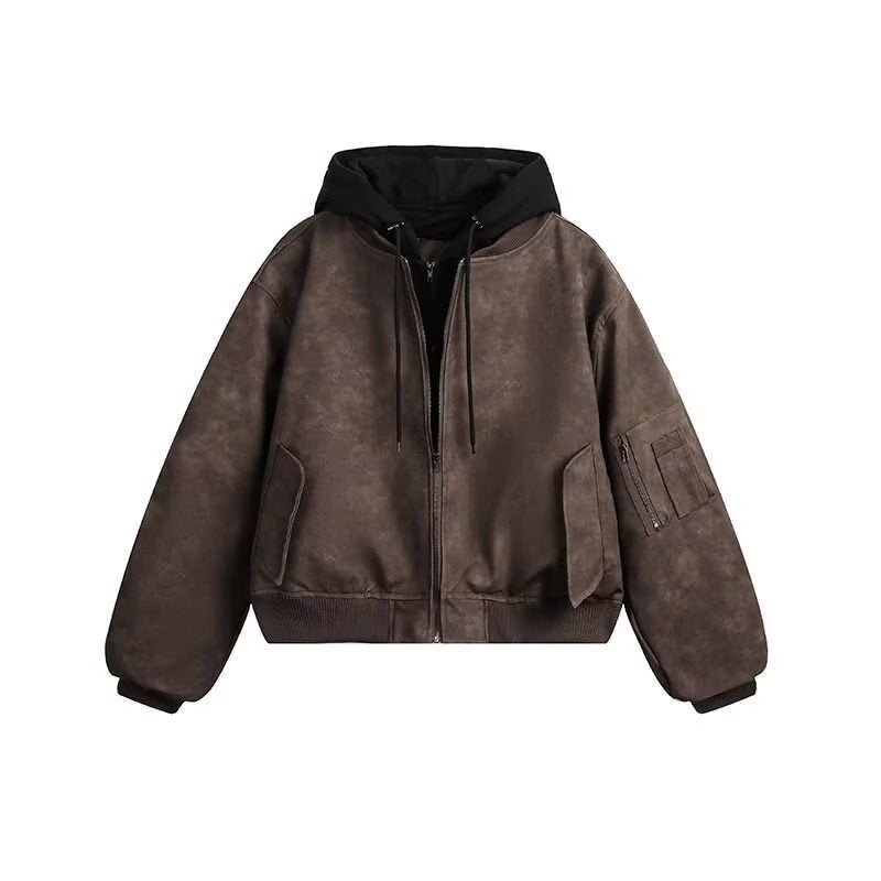 Mens Faux Two-piece Leather Jacket Cotton-padded Flight Jacket - RALO COLLECTION STUDIO