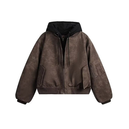 Mens Faux Two-piece Leather Jacket Cotton-padded Flight Jacket - RALO COLLECTION STUDIO