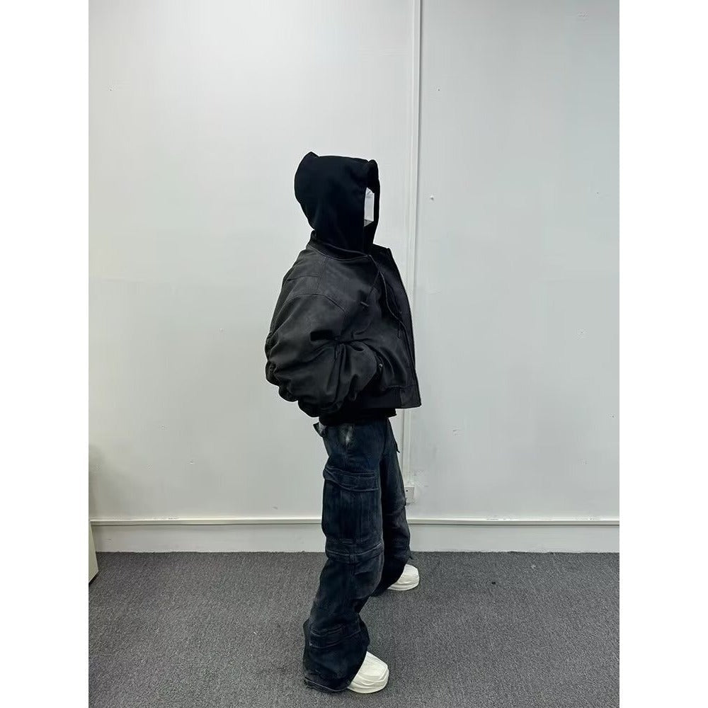 Mens Faux Two-piece Leather Jacket Cotton-padded Flight Jacket - RALO COLLECTION STUDIO