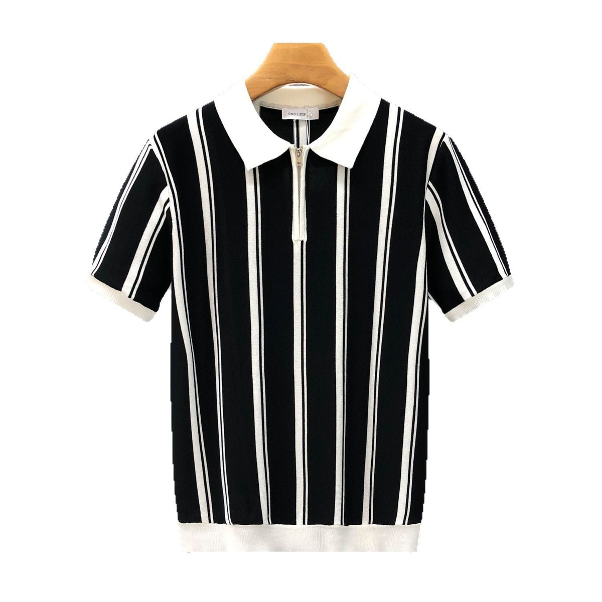 Mens Half-Zip Short-Sleeve Striped Polo Shirt - RALO COLLECTION STUDIO