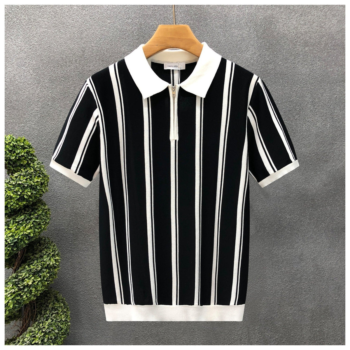 Mens Half-Zip Short-Sleeve Striped Polo Shirt - RALO COLLECTION STUDIO