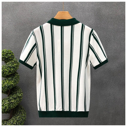 Mens Half-Zip Short-Sleeve Striped Polo Shirt - RALO COLLECTION STUDIO