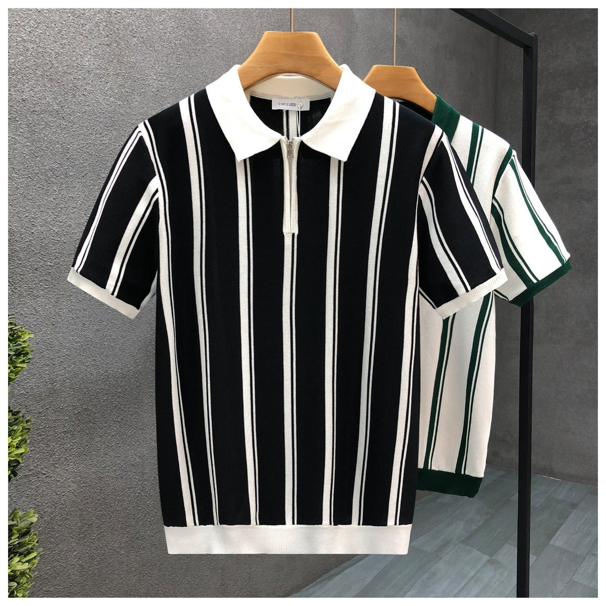 Mens Half-Zip Short-Sleeve Striped Polo Shirt - RALO COLLECTION STUDIO
