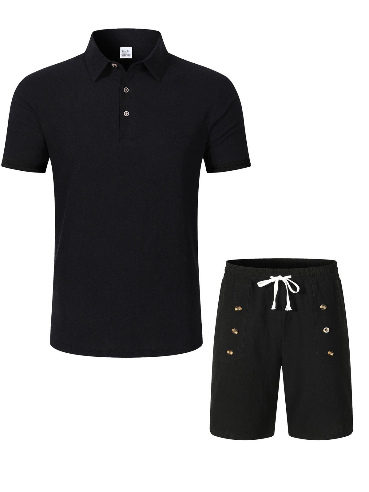 Mens Lapel Linen Polo Shirt And Shorts Set - RALO COLLECTION STUDIO