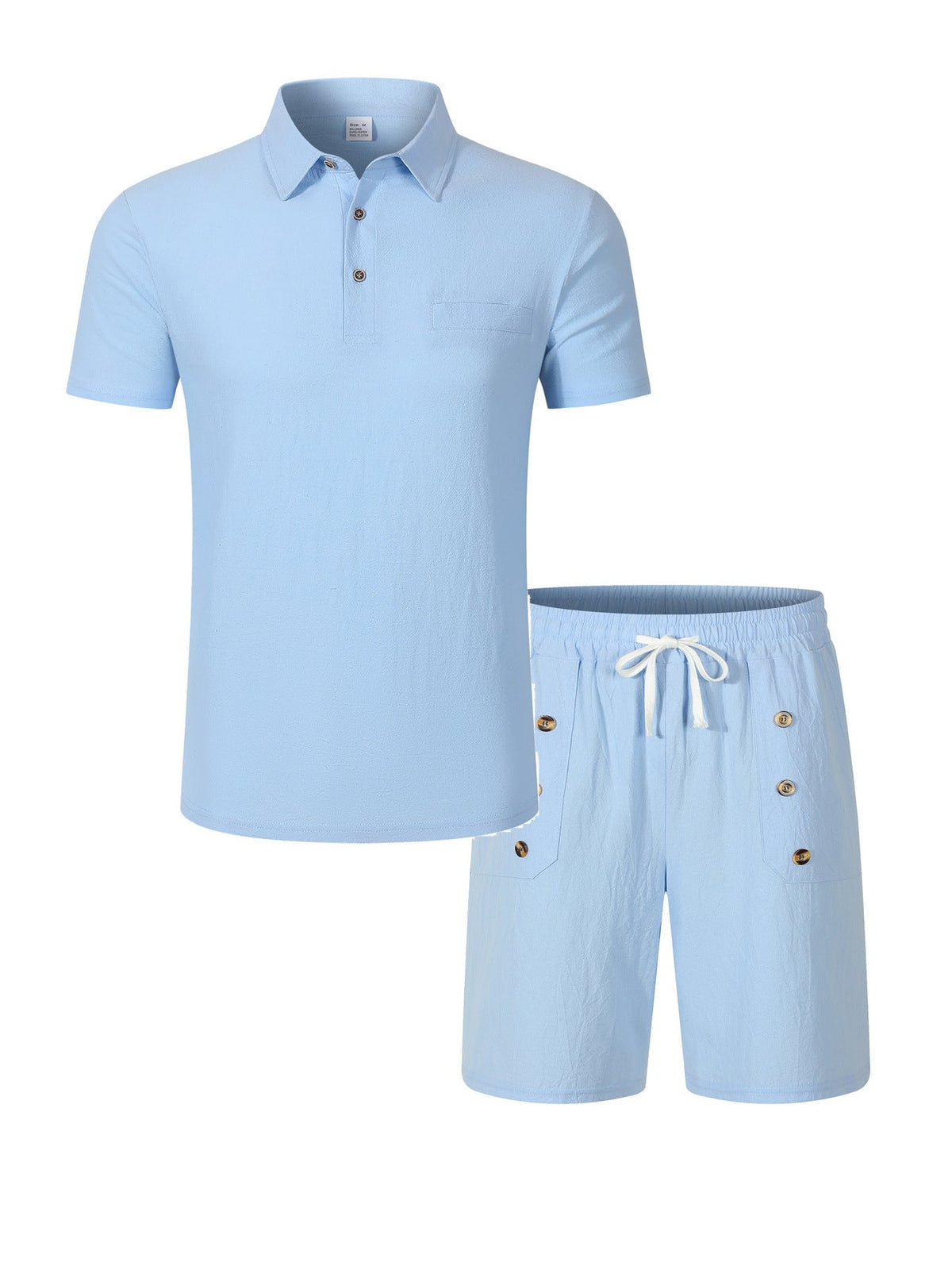 Mens Lapel Linen Polo Shirt And Shorts Set - RALO COLLECTION STUDIO