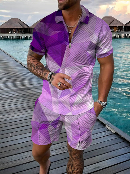 Men's Polo Shirt Summer Fashion 3D Printed Short Sleeve Geometric Zip Lapel - RALO COLLECTION STUDIO