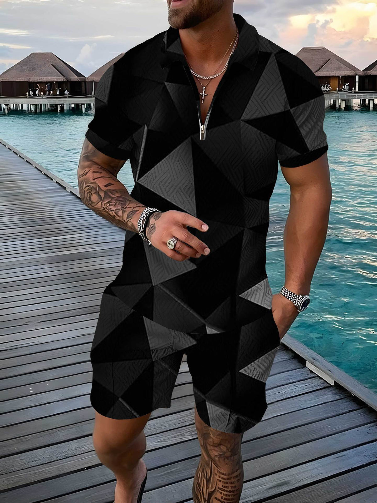 Men's Polo Shirt Summer Fashion 3D Printed Short Sleeve Geometric Zip Lapel - RALO COLLECTION STUDIO