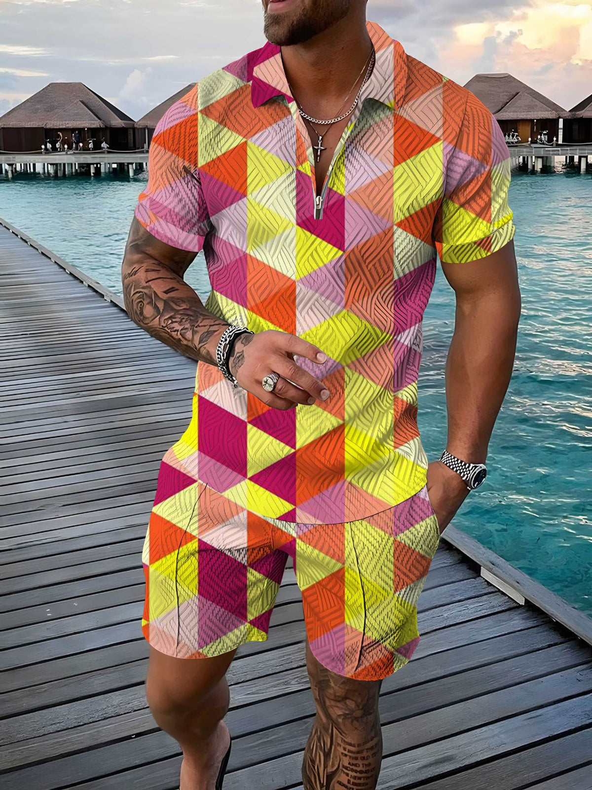 Men's Polo Shirt Summer Fashion 3D Printed Short Sleeve Geometric Zip Lapel - RALO COLLECTION STUDIO