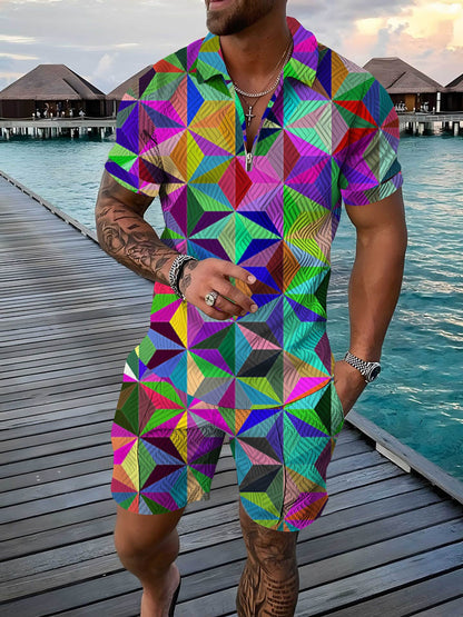 Men's Polo Shirt Summer Fashion 3D Printed Short Sleeve Geometric Zip Lapel - RALO COLLECTION STUDIO