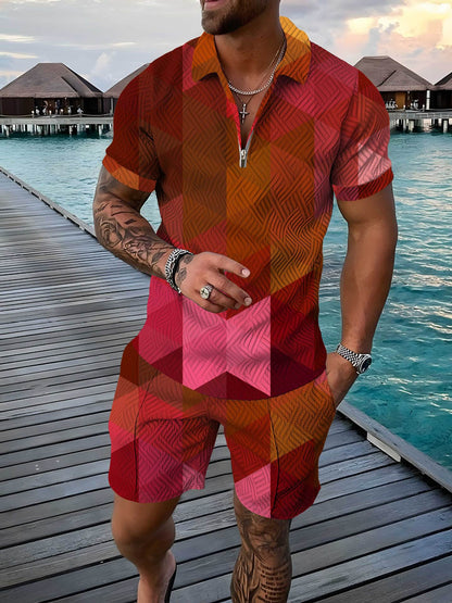 Men's Polo Shirt Summer Fashion 3D Printed Short Sleeve Geometric Zip Lapel - RALO COLLECTION STUDIO