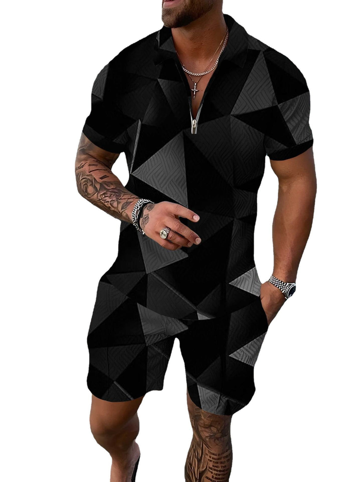 Men's Polo Shirt Summer Fashion 3D Printed Short Sleeve Geometric Zip Lapel - RALO COLLECTION STUDIO