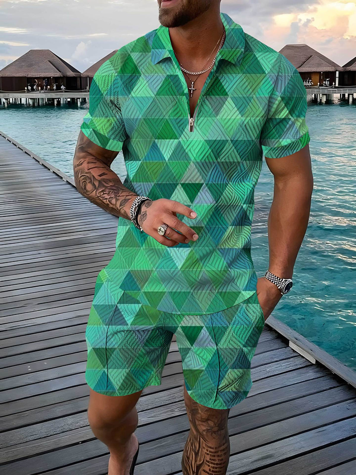 Men's Polo Shirt Summer Fashion 3D Printed Short Sleeve Geometric Zip Lapel - RALO COLLECTION STUDIO