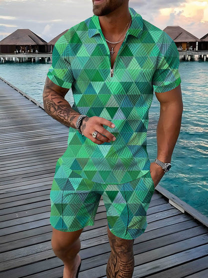 Men's Polo Shirt Summer Fashion 3D Printed Short Sleeve Geometric Zip Lapel - RALO COLLECTION STUDIO