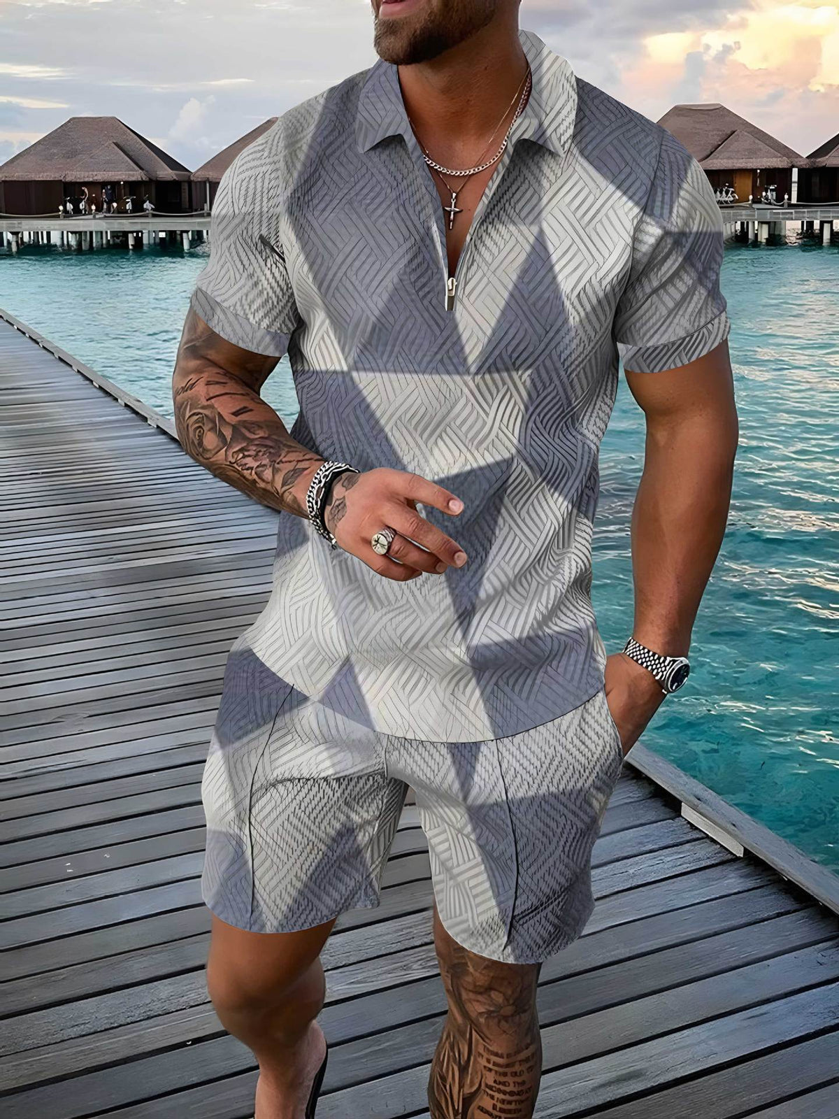 Men's Polo Shirt Summer Fashion 3D Printed Short Sleeve Geometric Zip Lapel - RALO COLLECTION STUDIO