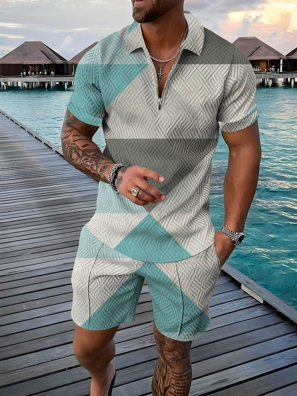 Men's Polo Shirt Summer Fashion 3D Printed Short Sleeve Geometric Zip Lapel - RALO COLLECTION STUDIO