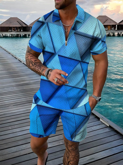 Men's Polo Shirt Summer Fashion 3D Printed Short Sleeve Geometric Zip Lapel - RALO COLLECTION STUDIO