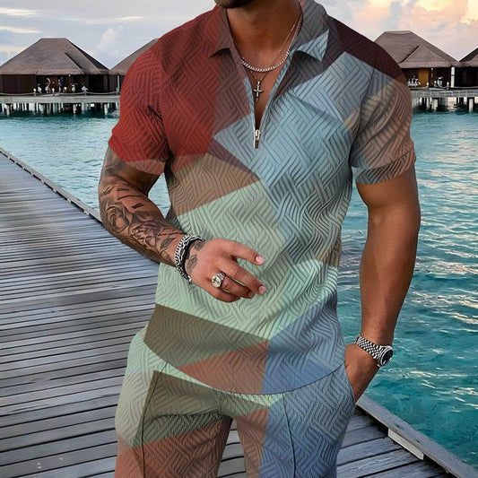 Men's Polo Shirt Summer Fashion 3D Printed Short Sleeve Geometric Zip Lapel - RALO COLLECTION STUDIO