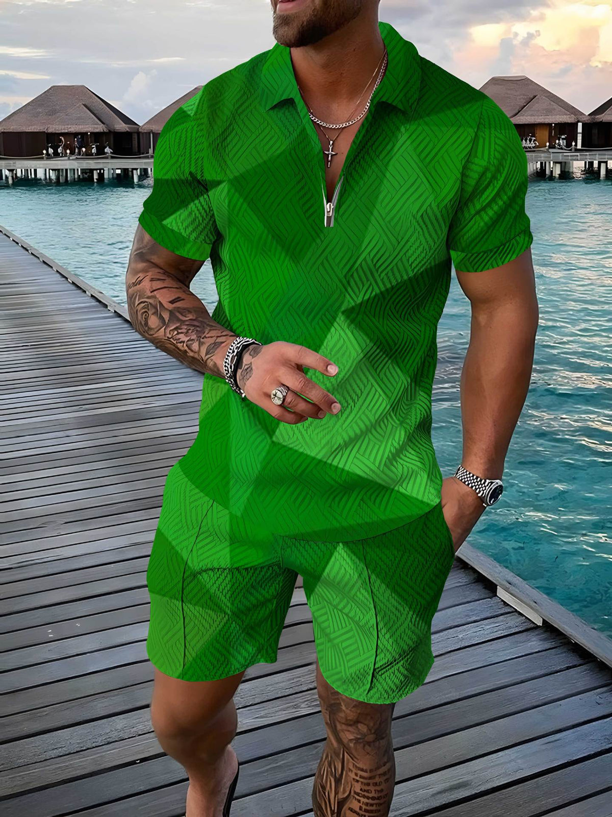 Men's Polo Shirt Summer Fashion 3D Printed Short Sleeve Geometric Zip Lapel - RALO COLLECTION STUDIO