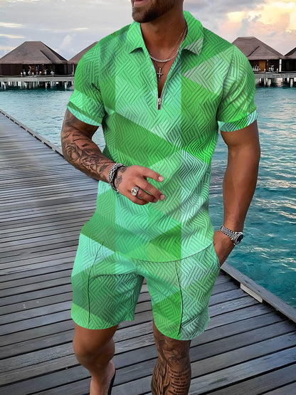 Men's Polo Shirt Summer Fashion 3D Printed Short Sleeve Geometric Zip Lapel - RALO COLLECTION STUDIO