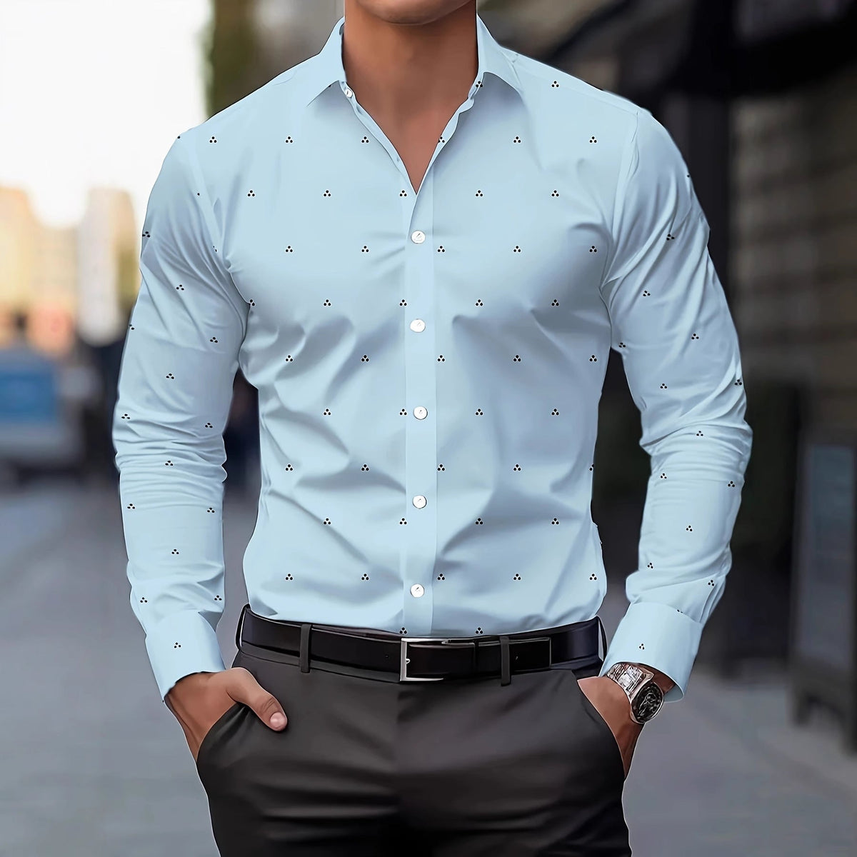 Mens Printed Polka-Dot Long-Sleeve Shirt - RALO COLLECTION STUDIO