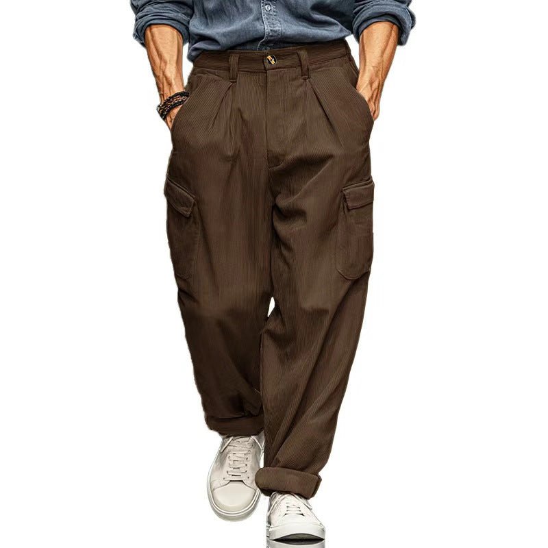 Mens Relaxed-fit Retro Straight-leg Casual Trousers With Multiple Pockets - RALO COLLECTION STUDIO
