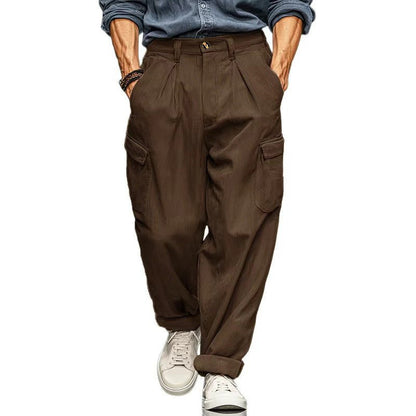 Mens Relaxed-fit Retro Straight-leg Casual Trousers With Multiple Pockets - RALO COLLECTION STUDIO