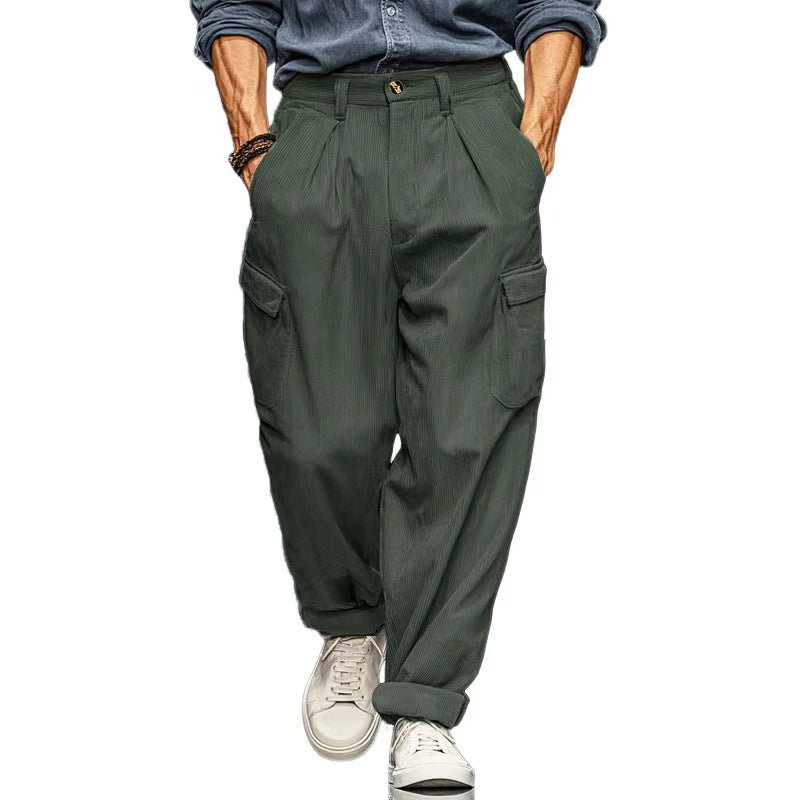 Mens Relaxed-fit Retro Straight-leg Casual Trousers With Multiple Pockets - RALO COLLECTION STUDIO