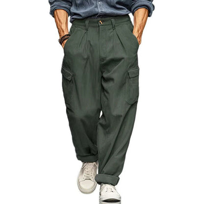 Mens Relaxed-fit Retro Straight-leg Casual Trousers With Multiple Pockets - RALO COLLECTION STUDIO