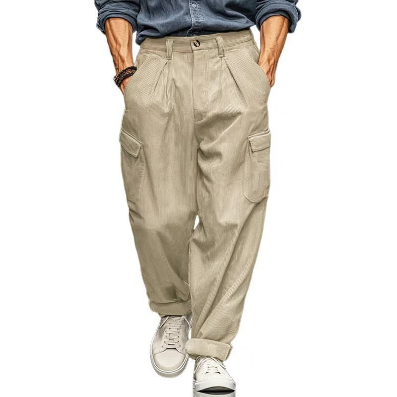 Mens Relaxed-fit Retro Straight-leg Casual Trousers With Multiple Pockets - RALO COLLECTION STUDIO