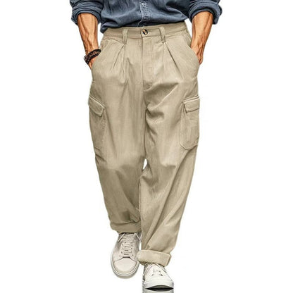 Mens Relaxed-fit Retro Straight-leg Casual Trousers With Multiple Pockets - RALO COLLECTION STUDIO