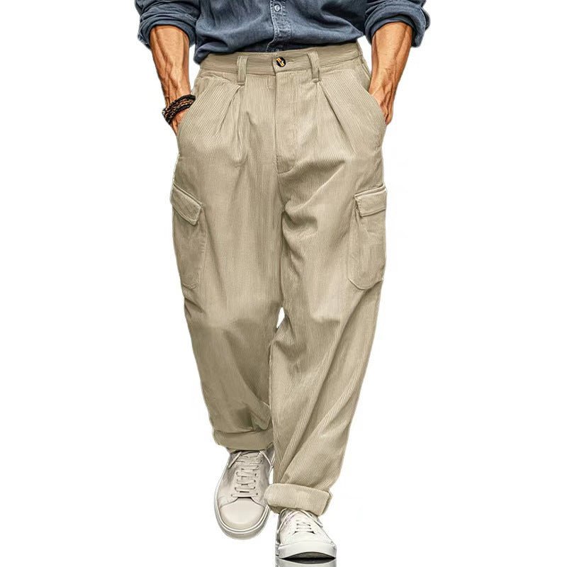 Mens Relaxed-fit Retro Straight-leg Casual Trousers With Multiple Pockets - RALO COLLECTION STUDIO