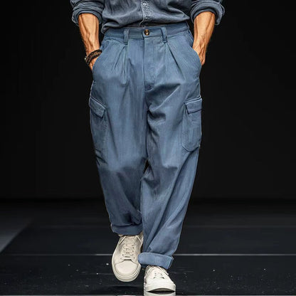 Mens Relaxed-fit Retro Straight-leg Casual Trousers With Multiple Pockets - RALO COLLECTION STUDIO
