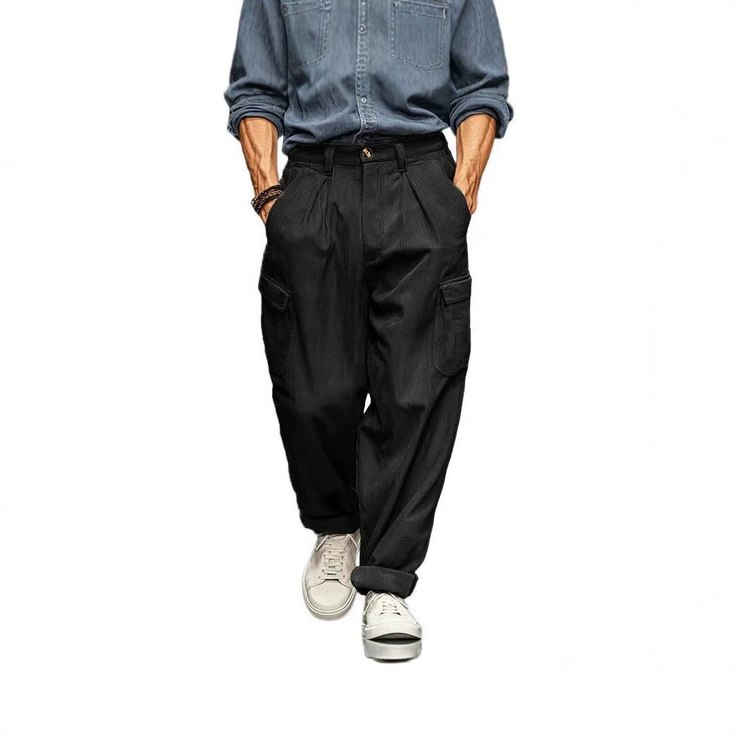Mens Relaxed-fit Retro Straight-leg Casual Trousers With Multiple Pockets - RALO COLLECTION STUDIO