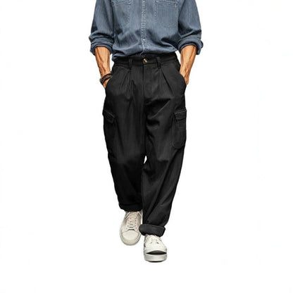 Mens Relaxed-fit Retro Straight-leg Casual Trousers With Multiple Pockets - RALO COLLECTION STUDIO