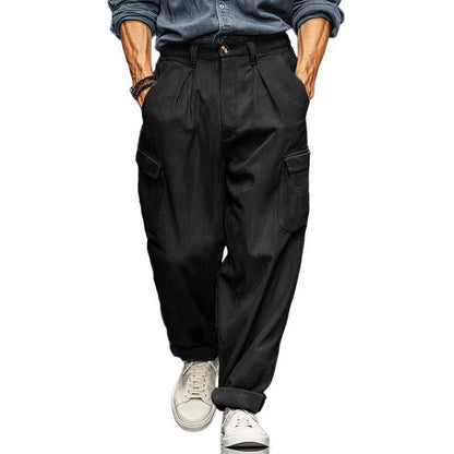 Mens Relaxed-fit Retro Straight-leg Casual Trousers With Multiple Pockets - RALO COLLECTION STUDIO