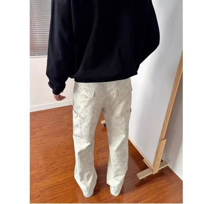 Mens Retro Marble-Print Cargo Pants - RALO COLLECTION STUDIO